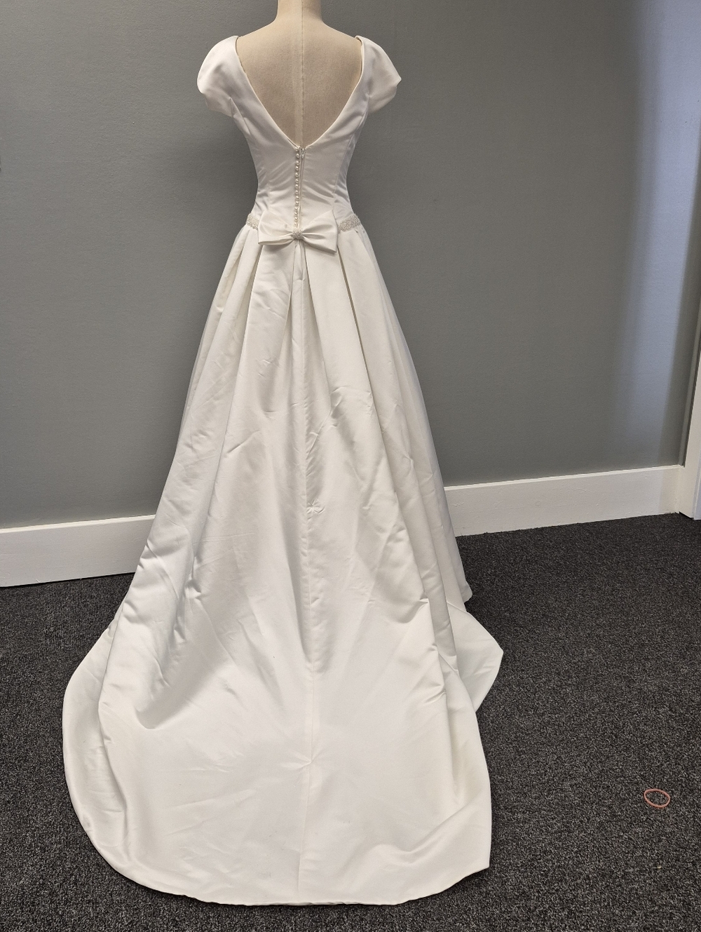 Vintage-Inspired Satin Ballgown Wedding Dress - Cap Sleeve, Beaded Waist & Train